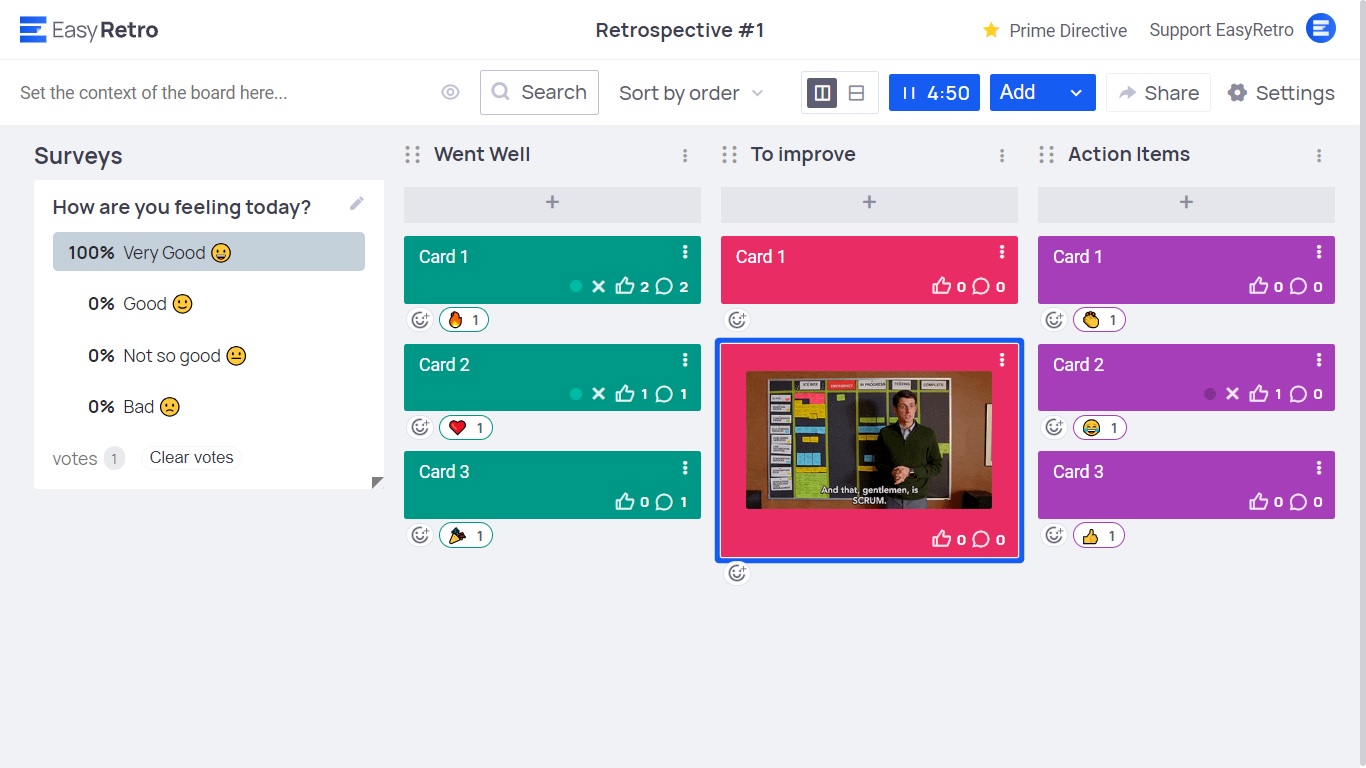 EasyRetro retrospective board