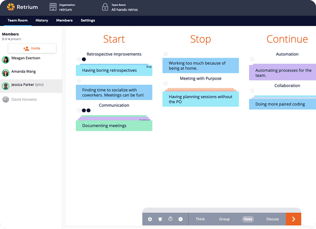 Retrium retrospective board