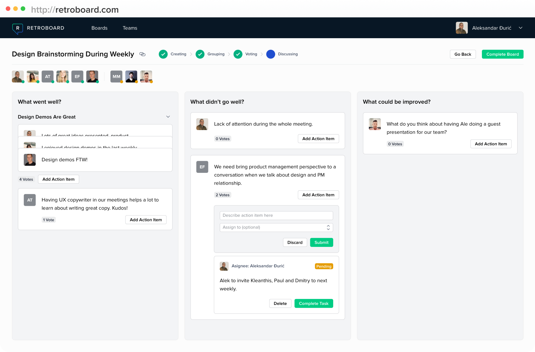 RetroBoard retrospective board