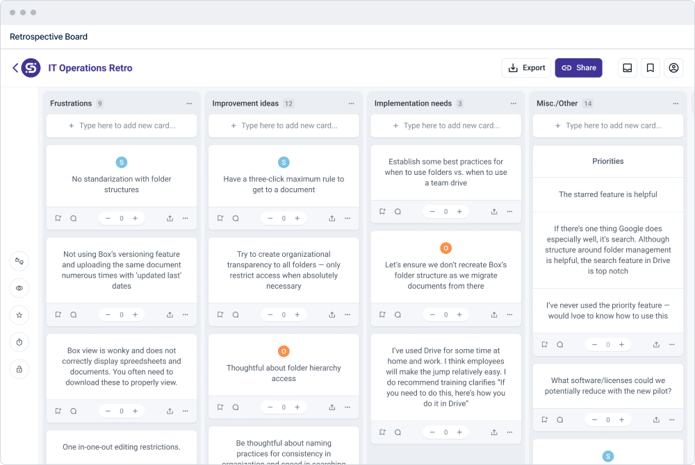 ScatterSpoke retrospective board