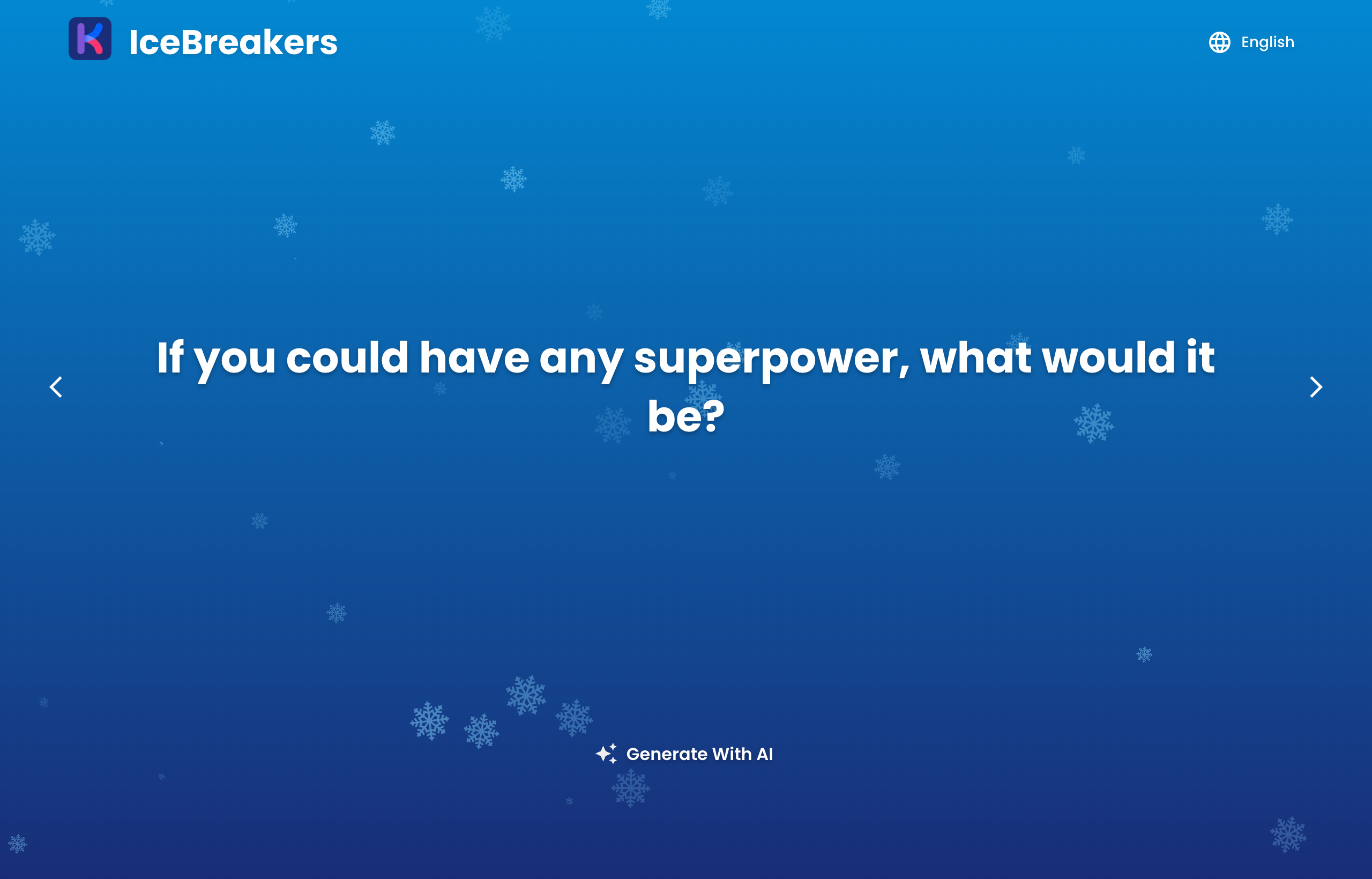 Kollabe's IceBreakers tool displaying a generated question with a Generate With AI button